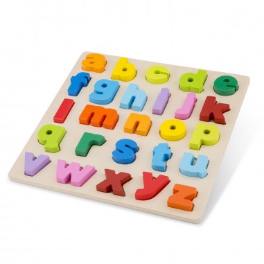 Tabla para encajar el abecedario en minúsculas de madera