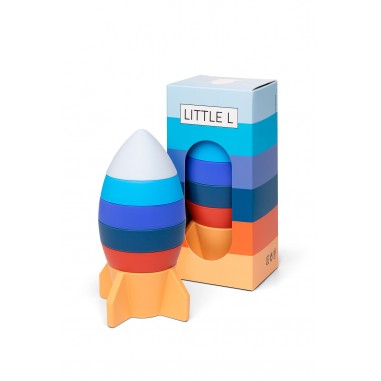 Cohete de silicona apilable azul y naranja